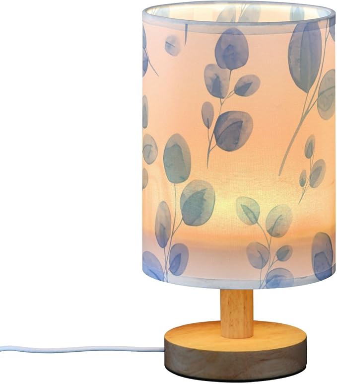 Blue Floral LED Table Lamp, Bedside Lamp with Linen Lampshade, Flicker-Free Eye Care USB Plug in Nightstand Lamp, for Bedroom and Office