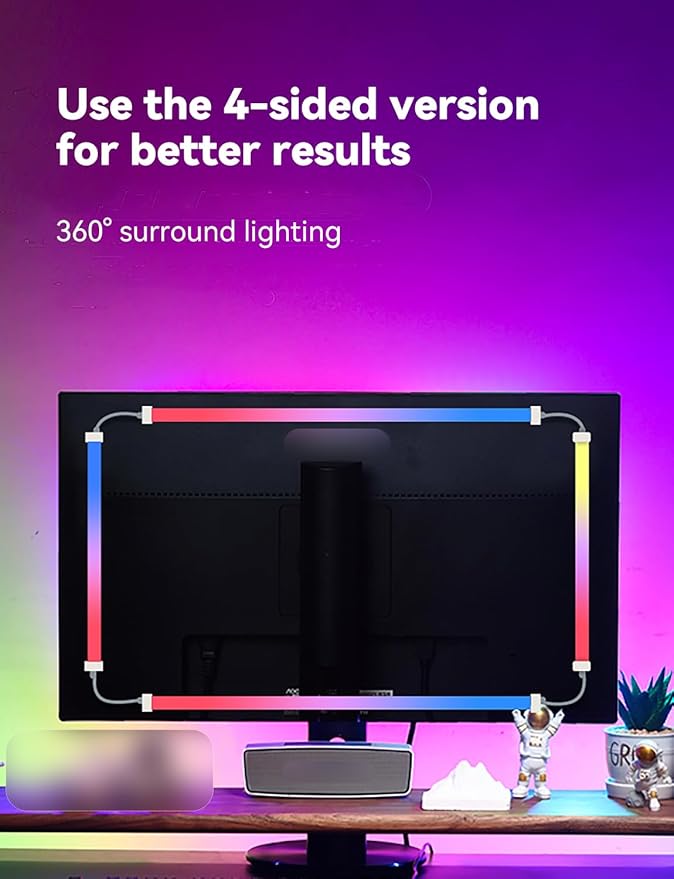 G100 Monitor LED Backlights for PC & Mac, LED Strip Lights that Sync with Screen Color or Music, Computer Light Bar Behind Monitor, LEDs for Desk Gaming, USB Port, Software Control (27 in)