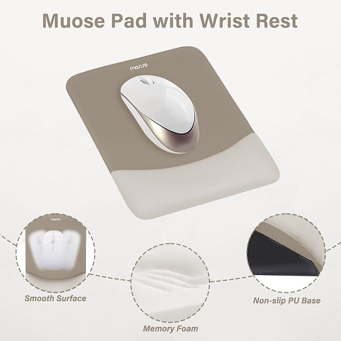 MOSISO Wrist Rest Support for Mouse Pad&Keyboard Set, Rectangular Ergonomic Mousepad Non-Slip Base Home/Office Easy Typing Pad with Neoprene Cloth&Raised Silicone Lining, Bronze Brown