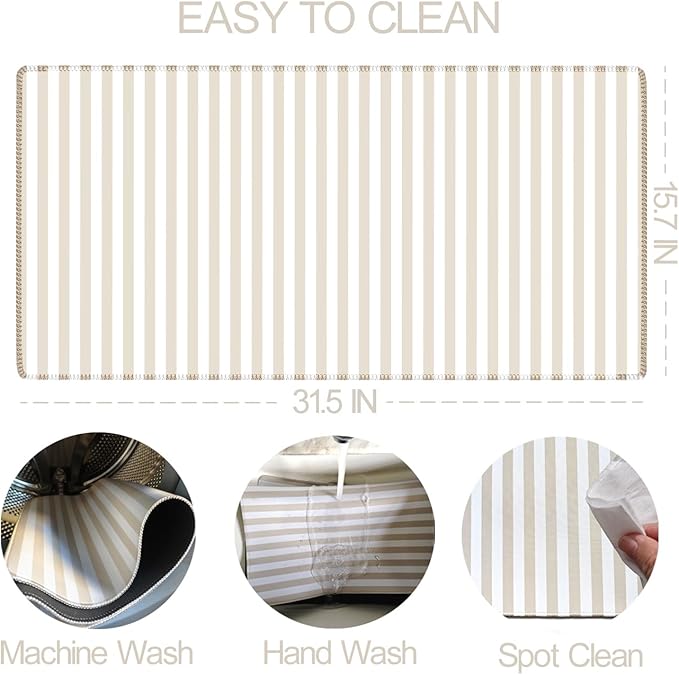 Beige Striped Desk Mat Cute Pastel XXL Large Gaming Mouse Pad Desk Pad Kawaii Aesthetic Home Office Decor Cozy Keyboard Laptop Computer Mat