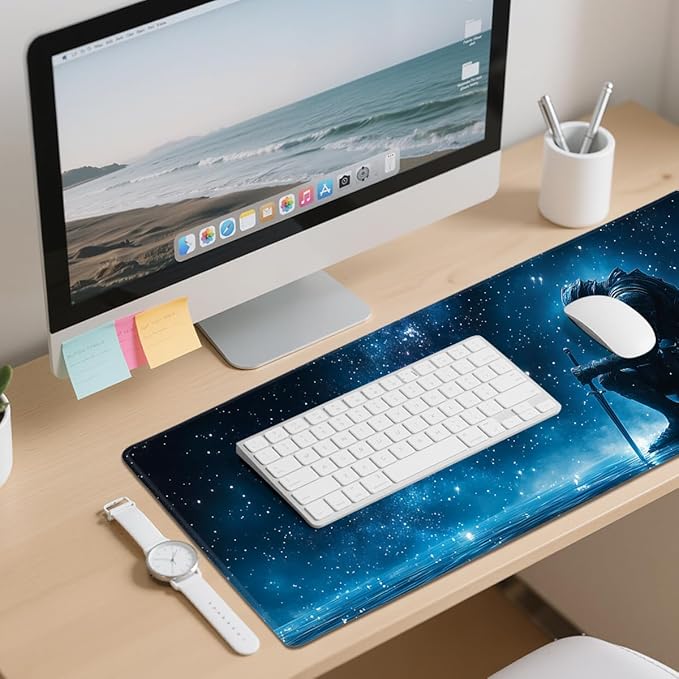 Knight Desk Mat Gaming Large Mouse Pad Cosmic Sky Blue Galaxy Mousepad for Keyboard and Mouse Extra Large Full Desk Computer Pads 31.5 x 11.8 Mouse Pads for Desk Home Office Gaming