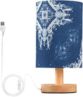 Blue Snowflake LED Table Lamp, Bedside Lamp with Linen Lampshade, Flicker-Free Eye Care USB Plug in Nightstand Lamp, for Bedroom and Office