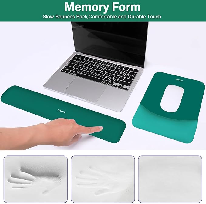MOSISO Wrist Rest Support for Mouse Pad&Keyboard Set, Rectangular Ergonomic Mousepad Non-Slip Base Home/Office Easy Typing Pad with Neoprene Cloth&Raised Silicone Lining, Teal Green