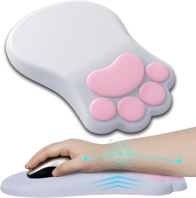 L-SPOUTTO Ergonomic Mouse Pad with Wrist Rest,Cute Cat Paw Mousepad Wrist Support,Comfortable Massage Design Computer Pain Relief Mouse Pad with Non-Slip PU Base for Desk Laptop Gaming Office,Grey