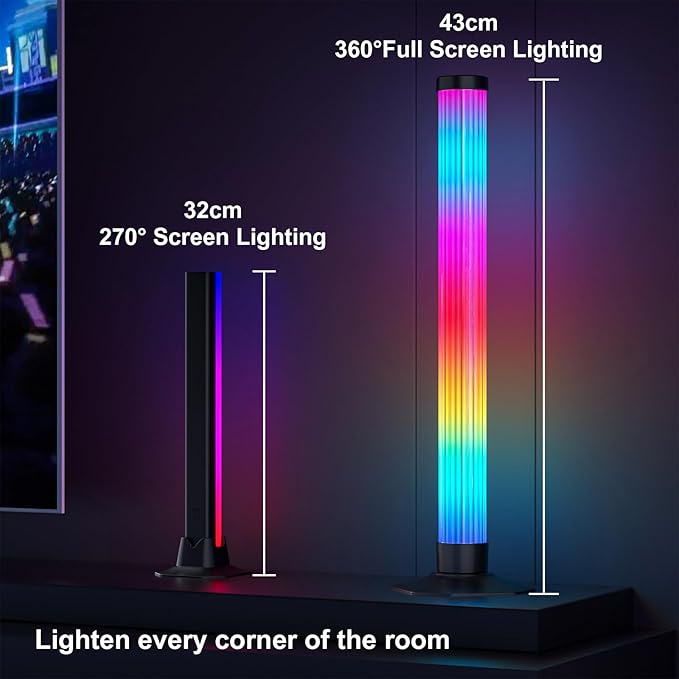 MIHEAL 360° RGB Light Bars LED TV Backlight with DIY Music Sync Modes Smart Bluetooth Control, 8 Scene Modes Color Light Bar for Room Decoration, Gaming, PC, TV …