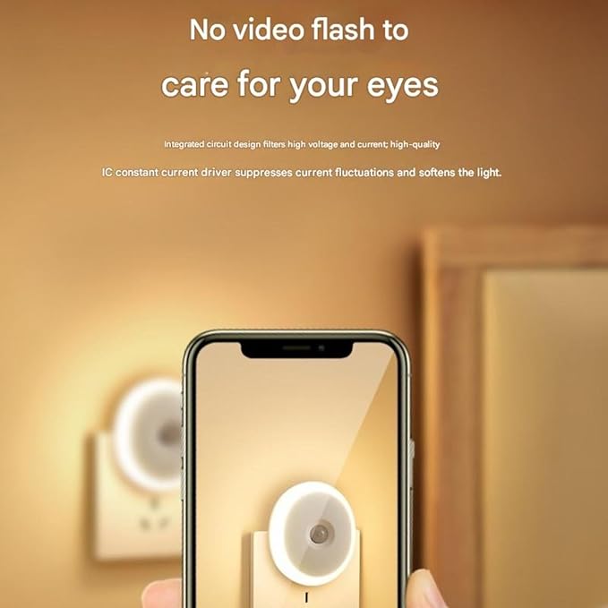 Plug-in Motion Sensor Night Light — Energy-Saving 0.7W Warm White, Auto On/Off (3–5m) & Ambient Light Sensing, Flicker-Free Eye-Care LED — Hallway, Bathroom, Bedroom, Nursery, Stairs