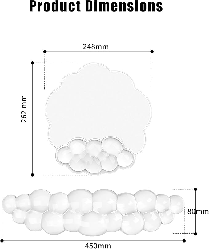 Mouse Pad with Wrist Rest, Soft Cloud Gel Keyboard Mouse Pad Set with Hand Wrist Support, Cute Non Slip Office Desk Accessories for Comfort/Computer/Laptop (2Pc Clear Cloud)