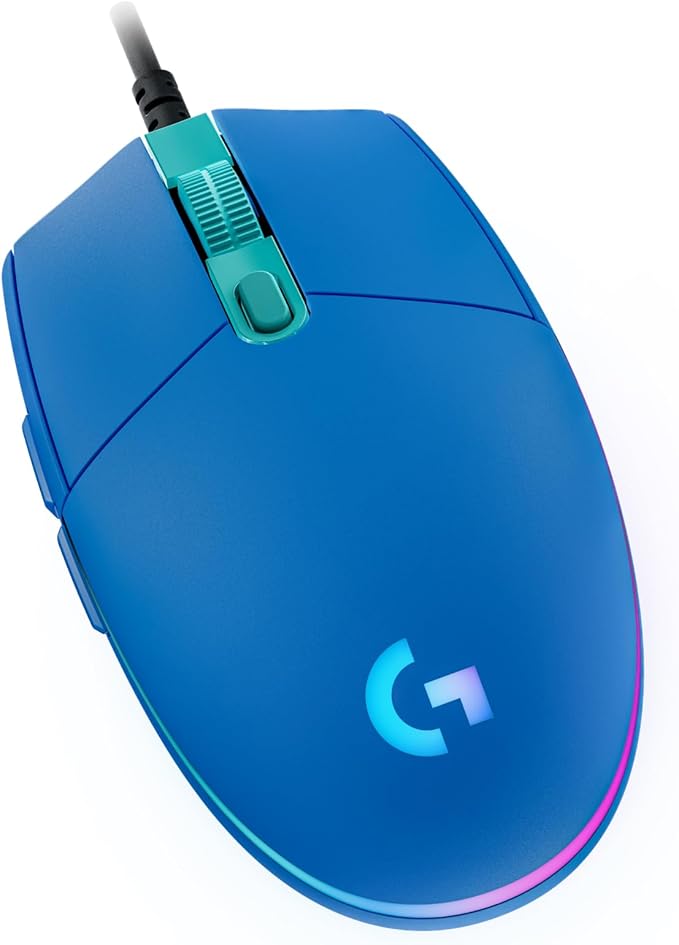 Logitech G203 Wired Gaming Mouse, 8,000 DPI, Rainbow Optical Effect LIGHTSYNC RGB, 6 Programmable Buttons, On-Board Memory, Screen Mapping, PC/Mac Computer and Laptop Compatible - Blue