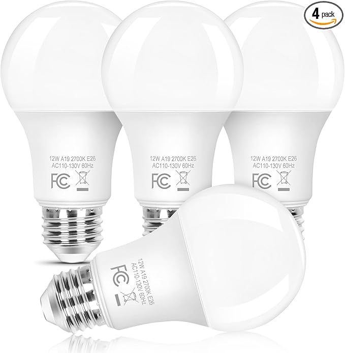 Brightever A19 LED Light Bulbs Dimmable, 100W Equivalent LED Bulbs, Energy Efficient 12W E26 Bulb, Soft White 2700K, 1100 Lumens, Lightbulbs for Bedroom Living Room Home Office, 4-Pack
