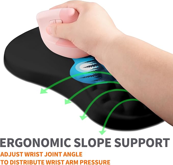 Ergonomic Joint Wrist Support Mouse Pad with Memory Foam Cushion Massage Bump, Carpal Tunnel Wrist Support Mousepad Slope Design for Wrist Rest, 11.8x7.9 in, Guitar