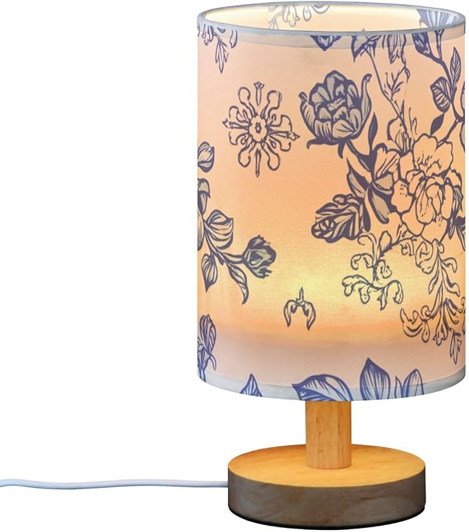 Flower LED Table Lamp, Bedside Lamp with Linen Lampshade, Flicker-Free Eye Care USB Plug in Nightstand Lamp, for Bedroom and Office
