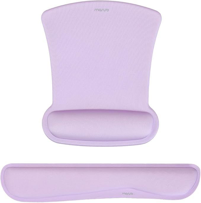 MOSISO Wrist Rest Support for Mouse Pad & Keyboard Set, Ergonomic Mousepad Non-Slip Base Home/Office Easy Typing Cushion with Neoprene Cloth & Raised Memory Foam, Dusty Lilac