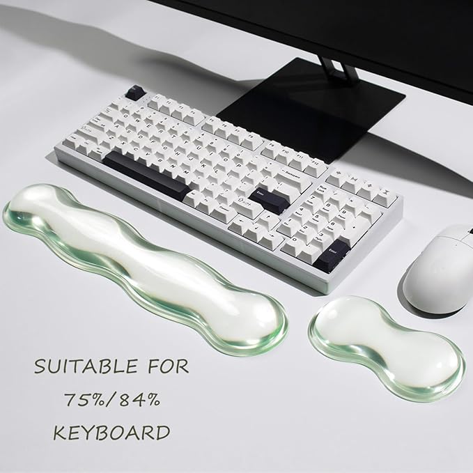 Clear Gel Wrist Rest for Keyboard and Mouse, Green Silicone Mouse Wrist Rest Set, Cute Ergonomic Wrist Rest for Keyboard 60%/75%(Green)
