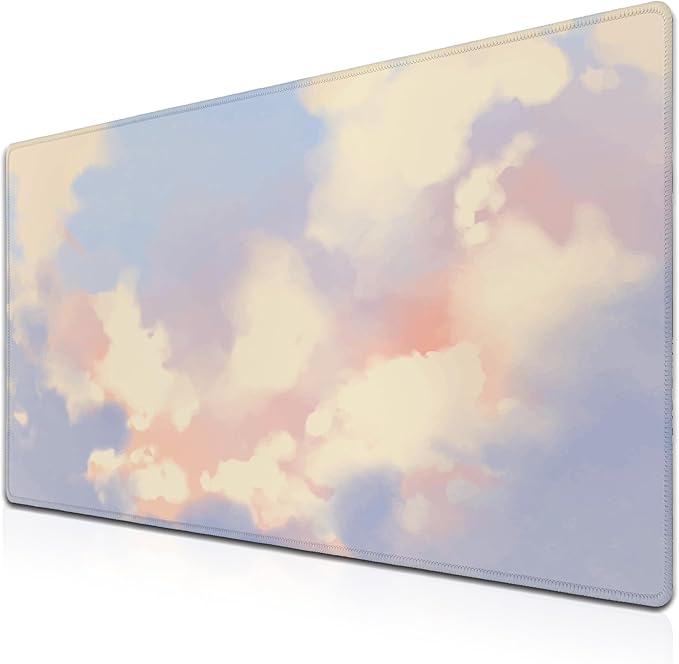 Gaming Mouse Pad Pink Keyboard Mat, Large Mouse Pads Desk Mat for Women Office Desk Pads, Mouse Pad Gaming Non-Slip Rubber Base, 35.4 X 15.7 inch for Work/Game/Office/Home Pastel Color Sky