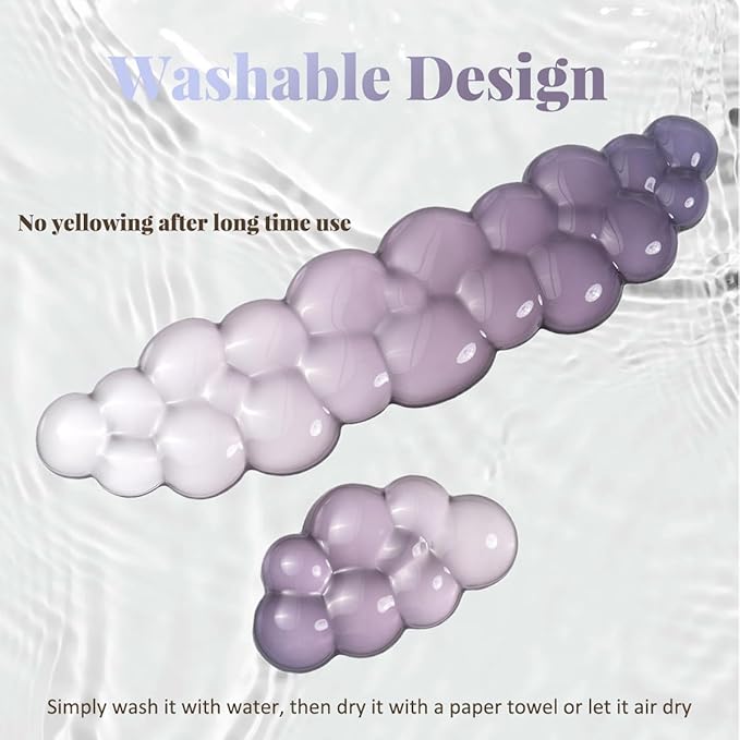 Gel Keyboard Wrist Rest Cloud Set, Clear Ergonomic Wrist Support and Arm Support Keyboard Rest for Typing Pain Relief, with Non-Slip Soft Washable Wrist Rest(Purple Grey)