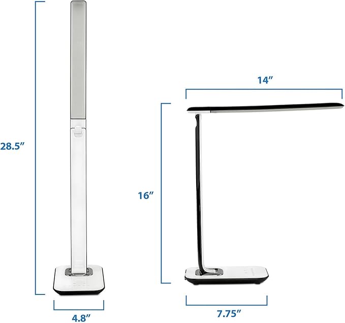 Turcom LED Desk Lamp With USB Charging Port Dimmable Touch Controls w/Color Adjustment, Eye Care Task Lamp, 5W, 1000 Lux,Multicolor