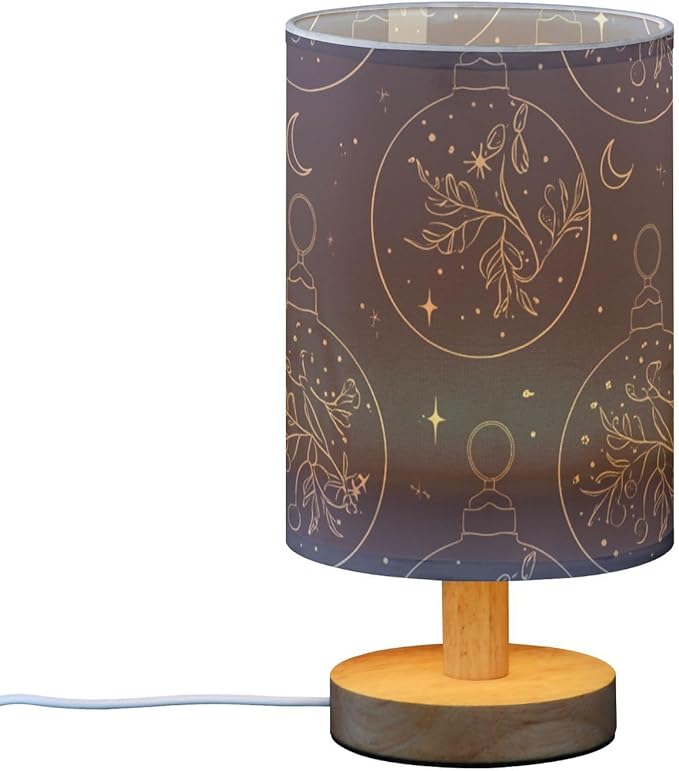 Christmas Bells LED Table Lamp, Bedside Lamp with Linen Lampshade, Flicker-Free Eye Care USB Plug in Nightstand Lamp, for Bedroom and Office