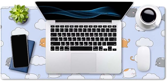 SSOIU Chubby Cats Desk Mat, Extended Gaming Mouse Pad (35.5x15.7 in), Large Non-Slip Rubber Base Mousepad with Stitched Edges, Waterproof Keyboard Mouse Mat Desk Pad for Work, Game, Office, Home