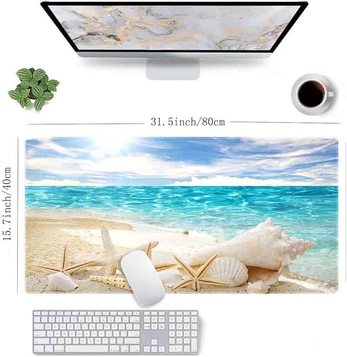 Beach Shells Non-Slip Rubber Large Mouse pad for Desk,Large Gaming Mouse Pad XXL Extended Mouse pad with Stitched Edges Non-Slip Base Water Resist Pad Desk Mat 35.4x15.7inch