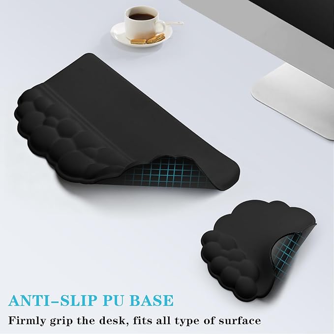 Computer Keyboard Stand with Wrist Rest, Ergonomic Tilted Keyboard Holder - Keyboard Riser with Wrist Pad - Keyboard Tray Support for Office Home -Cloud Set Black