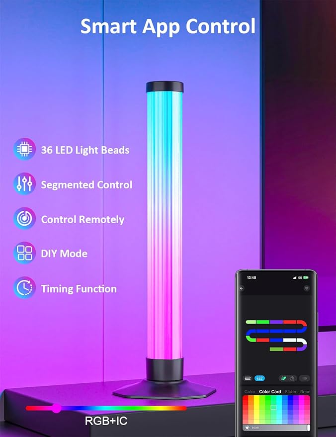 RGB Light Bar, 17" LED Light Bar 360 Degree Emitting, APP Control USB Powered, Color Changing TV Backlight,Monitor Backlights with Music Sync, Ambient Lighting for Desk, PC, Gaming, Party
