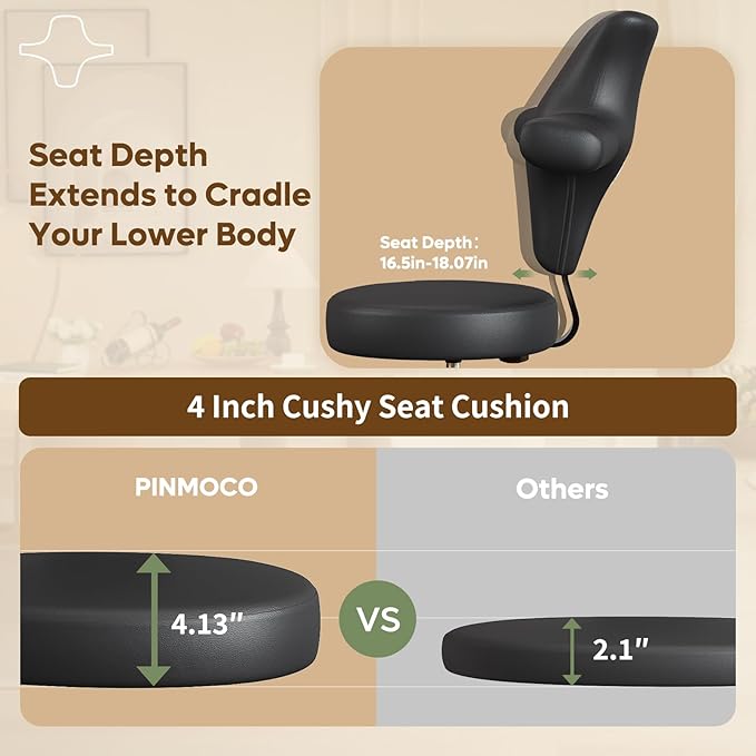 Ergonomic Cross Legged Office Chair Extra Wide for Focus and Meditation, Kneeling Chair with 360° Swivel Wheels and Reversible Seating, Adjustable Height and Seat Depth, PU Leather, Black