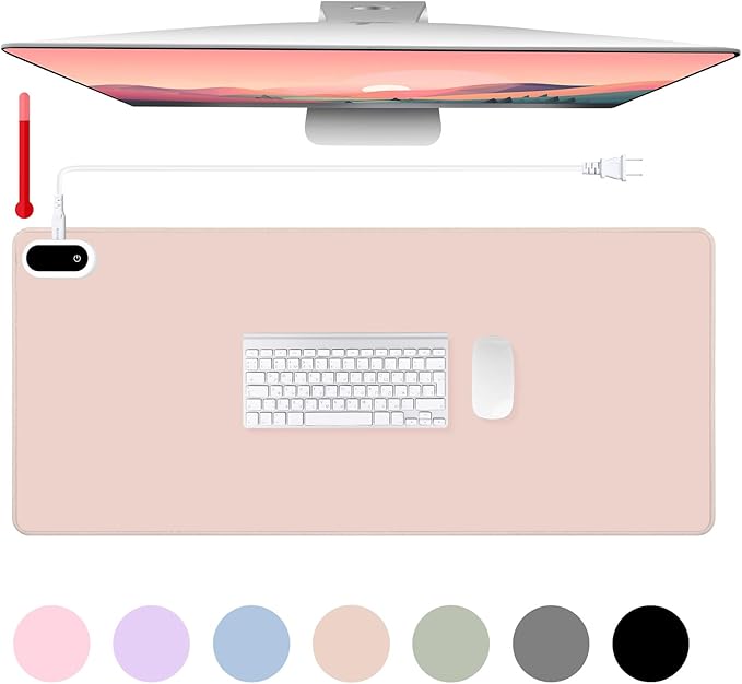 Konohan Heated Desk Pad Warm Mouse Pad, 5 Heating Level & 4 Hour Auto Shut-Off, PU Leather Warm Mouse Mat Heating Keyboard Gaming Mice Warmer Mat Only Supports 110v(Khaki Color,31.5" X 13")