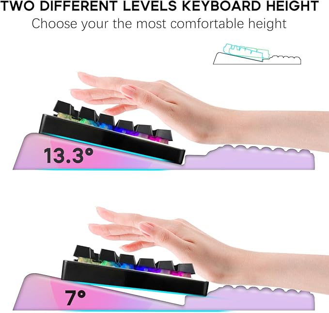 JIKIOU Keyboard Stand with Wrist Rest, Computer Keyboard Stand Pad with Non-Slip Base, Comfy Ergonomic Keyboard Riser Holder for Gaming Office Home 17.13x9.5 in Rainbow