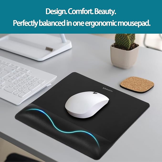 univo colors Wide Size Mouse Pad with Wrist Rest,Premium PU Material,Low-Rebound Cushion,Ergonomic Design,Comfortable Wide-Size Operation,Smooth Mouse Control with Hard Plate,Reduces Fatigue(Gray)