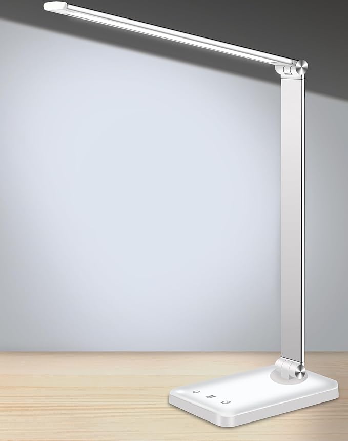 AFROG Multifunctional LED Desk Lamp with USB Charging Port, 5 Lighting Modes,5 Brightness Levels, Sensitive Control, 30/60 min Auto Timer, Eye-Caring Office Lamp，8W，5000K