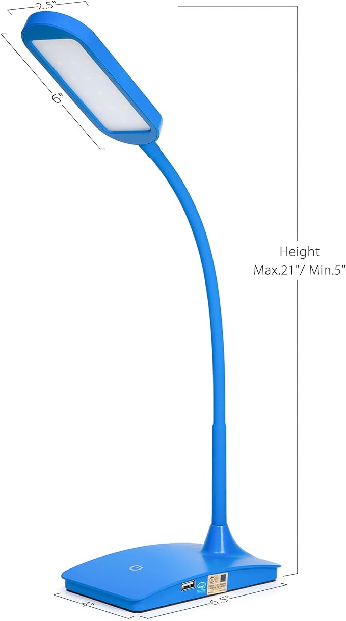 Blue Desk Lamps for Home Office - Super Bright Small Desk Lamp with USB Charging Port, a Perfect LED Desk Light as Study Lamp, Bedside Reading Lights