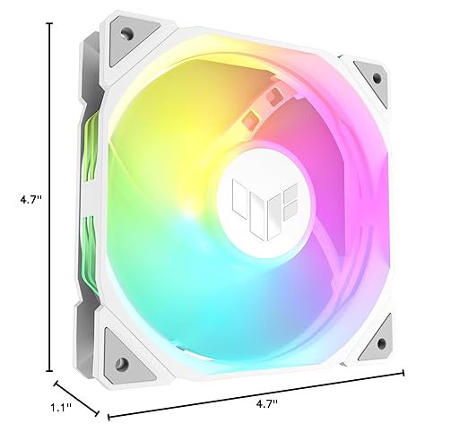 ASUS TUF Gaming TR120 120mm ARGB White Reverse Fan Blade Triple Pack 28mm Fan Frame, 2.75mm H2O Static Pressure, 76.3 CFM Airflow, Double-Layer LED Array, Flexible Side Pattern, Aura sync, PWM