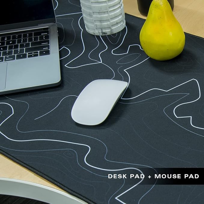 Con-Tact Brand XL Extended Mouse Pad - L-Shaped Desk Mat with Stitched Edges - Non-Slip, Water-Resistant Keyboard Mat - Extra Large Desk Pad for Gamers, Home & Office Use - 36.22" x 15.74" (Topo)