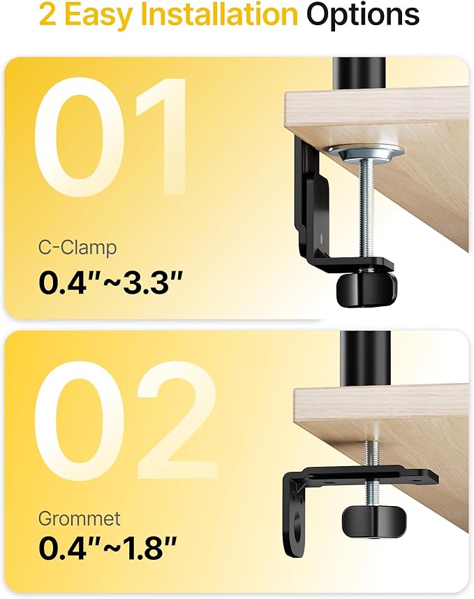 monTEK Quad Monitor Stand Mount, Fully Adjustable Desk Mount for 4 Screen up to 17”-32” and 22lbs Capacity Each Arm, Stable Monitor Arm with C Clamp and Grommet Base, VESA 75x75mm/100x100mm