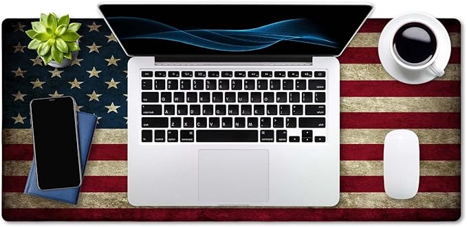 SSOIU Vintage American Patriotic US Flag Mouse Pad 35.5 X 15.7 Inch XXL Full Desk Mousepad Extended Large Non-Slip Rubber Base Waterproof Big Keyboard Mat with Stitched Edges for Gaming and Office