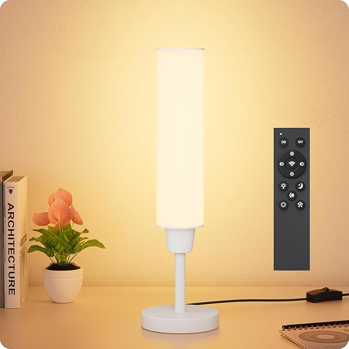 Table Lamp with Remote，Bedside Lamps for Night Stands, Nightstand Lamp with Adjustable Brightness (10%-100%) and Color Temperature (3000k-6000k),Small Lamp for Bedroom (White)