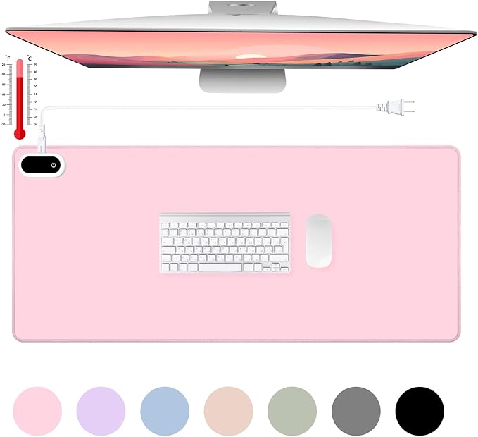 Konohan Heated Desk Pad Warm Mouse Pad, 5 Heating Level & 4 Hour Auto Shut-Off, PU Leather Warm Mouse Mat Heating Keyboard Gaming Mice Warmer Mat Only Supports 110v(Pink Color,31.5" X 13")