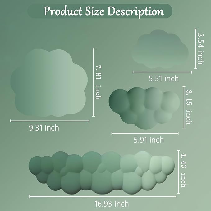 Cloud Mouse Pad Keyboard Wrist Rest for Mouse 4PCS Mini Small Desk Mat Pad Set Memory Foam Non-Slip Cute Ergonomic Gaming Mouse Wrist Support for Computer Home Office Gradient Green