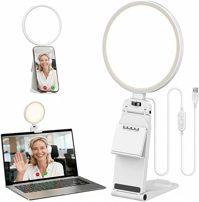 Ring Light for Computer/Laptop/Webcam/Monitor, 5" Eye-Caring Lighting with 50 Modes CRI>97.8, 3000K-6500K Zoom Lighting for Video Conference/Video Recording/Streaming/Selfie