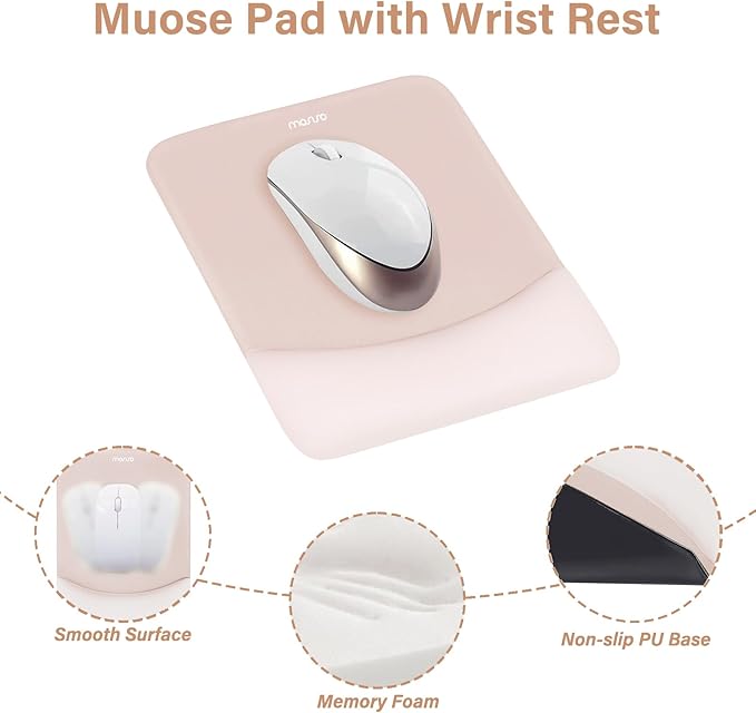 MOSISO Wrist Rest Support for Mouse Pad&Keyboard Set, Rectangular Ergonomic Mousepad Non-Slip Base Home/Office Easy Typing Pad with Neoprene Cloth&Raised Silicone Lining, Apricot