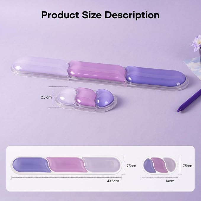 EPOMAKER CloudGel Wrist Rest for Keyboard and Mouse, 2 Pieces Silicone Wrist Support, Anti-Slip Rubber Bottom, Ergonomic Design, Suitable for Office/Computer/Laptop/Gaming (Purple)