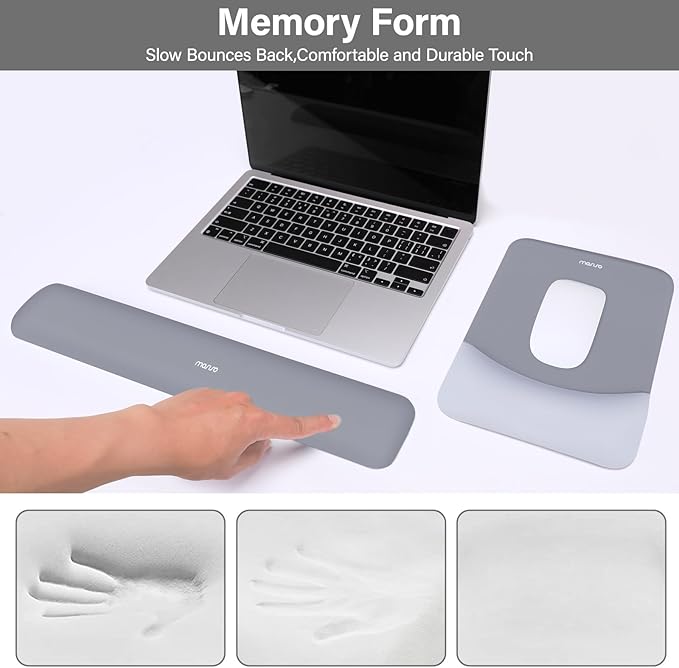 MOSISO Wrist Rest Support for Mouse Pad&Keyboard Set, Rectangular Ergonomic Mousepad Non-Slip Base Home/Office Easy Typing Pad with Neoprene Cloth&Raised Silicone Lining, Gray