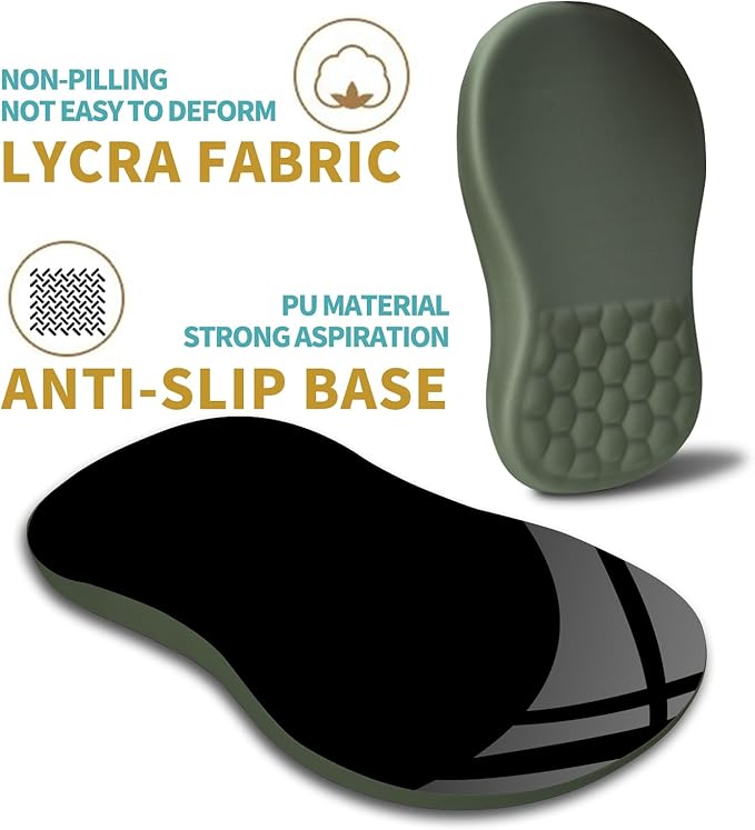 Hokafenle Ergonomic Mouse Pad Wrist Support with Massage Design, Wrist Rest Mousepad with Memory Foam&Non-Slip PU Base, Mouse Pads for Wireless Mouse & Desk (12x8 inch,Olive Green)