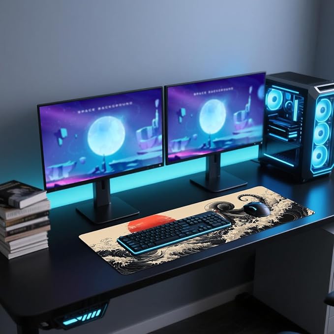 Octopus Gaming Mouse Pad Large Desk Mat Waves Japanese Ink Sea Monster Mousepad Computer Keyboard Pad Mouse Mat Laptop Mat 31.5 x 11.8 Mouse Pads for Desk Home Office Gaming
