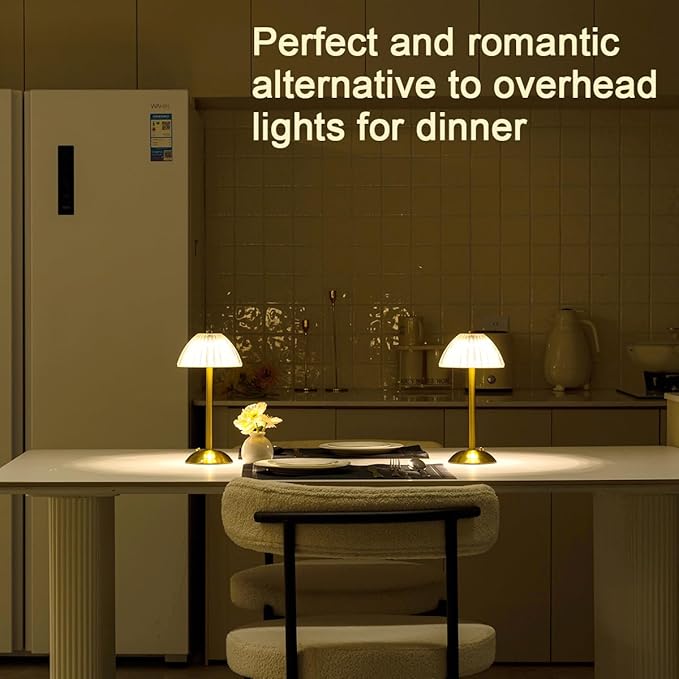 Cordless Table Lamps for Home,Table,Dining Room, Gold Rechargeable Lamps, USB Charge 12'' Tall LED Brass Portable Outdoor Indoor Table Lamp with Built-in Dimmer (Pack2-Gold Lamp)