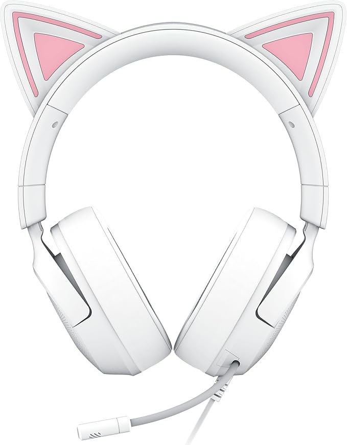 Razer Kraken Kitty V3 X Wired Gaming Headset: Kitty Ears - HyperClear Cardioid Mic - 40 mm Drivers - 7.1 Surround Sound - Comfy Ear Cushions - Cross-Platform via 3.5mm PC, PS5, Xbox, Switch 2 - White