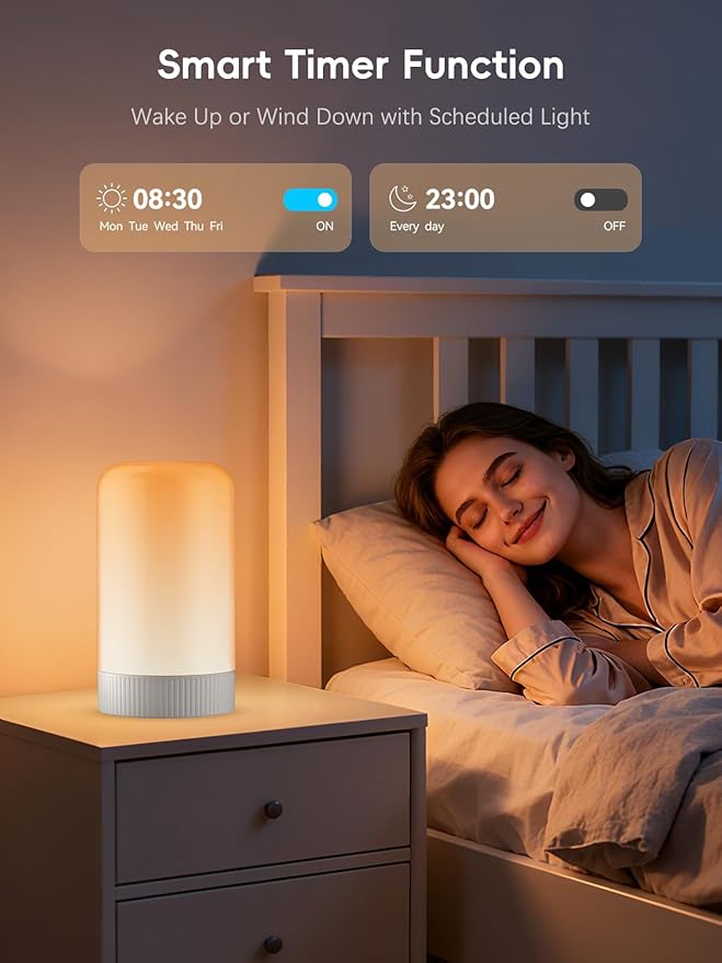 RGBICWW Smart Table Lamp, Touch Bedside Lamp with App Control, LED Desk Lamp with Music Sync, 30+ Scenes & 16M Colors, Color Changing Lamp for Bedroom Living Room Gaming Dimmable Night Light, White