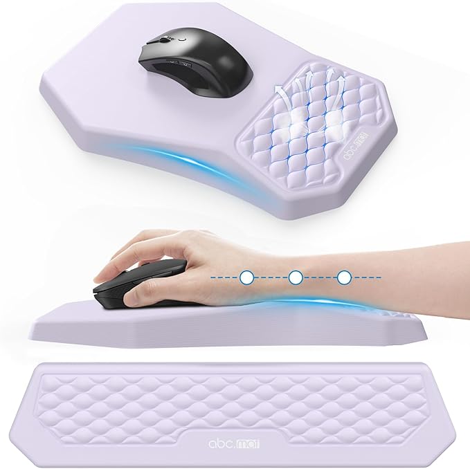 Ergonomic Mouse Pad and Keyboard Wrist Rest Support Set, Massage Design Mousepad for Carpal Tunnel, Memory Foam, Non-Slip PU Base for Computer Desk, Purple