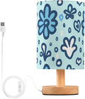 Flower LED Table Lamp, Bedside Lamp with Linen Lampshade, Flicker-Free Eye Care USB Plug in Nightstand Lamp, for Bedroom and Office