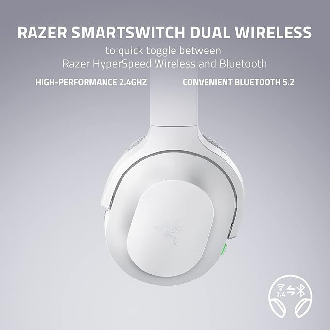 Razer Barracuda Wireless Gaming & Mobile Headset (PC, PlayStation, Switch 2, Android, iOS): 2.4GHz Wireless + Bluetooth - Integrated Noise-Cancelling Mic - 50mm Drivers - 40 Hr Battery - Mercury White